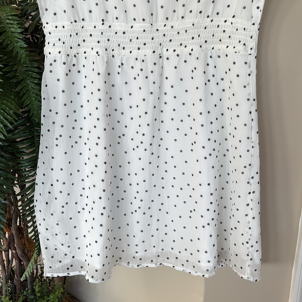 Abercrombie & Fitch White & Black Polka Dot Button Up V-Neck Dress Sheer Lined - Picture 12 of 15